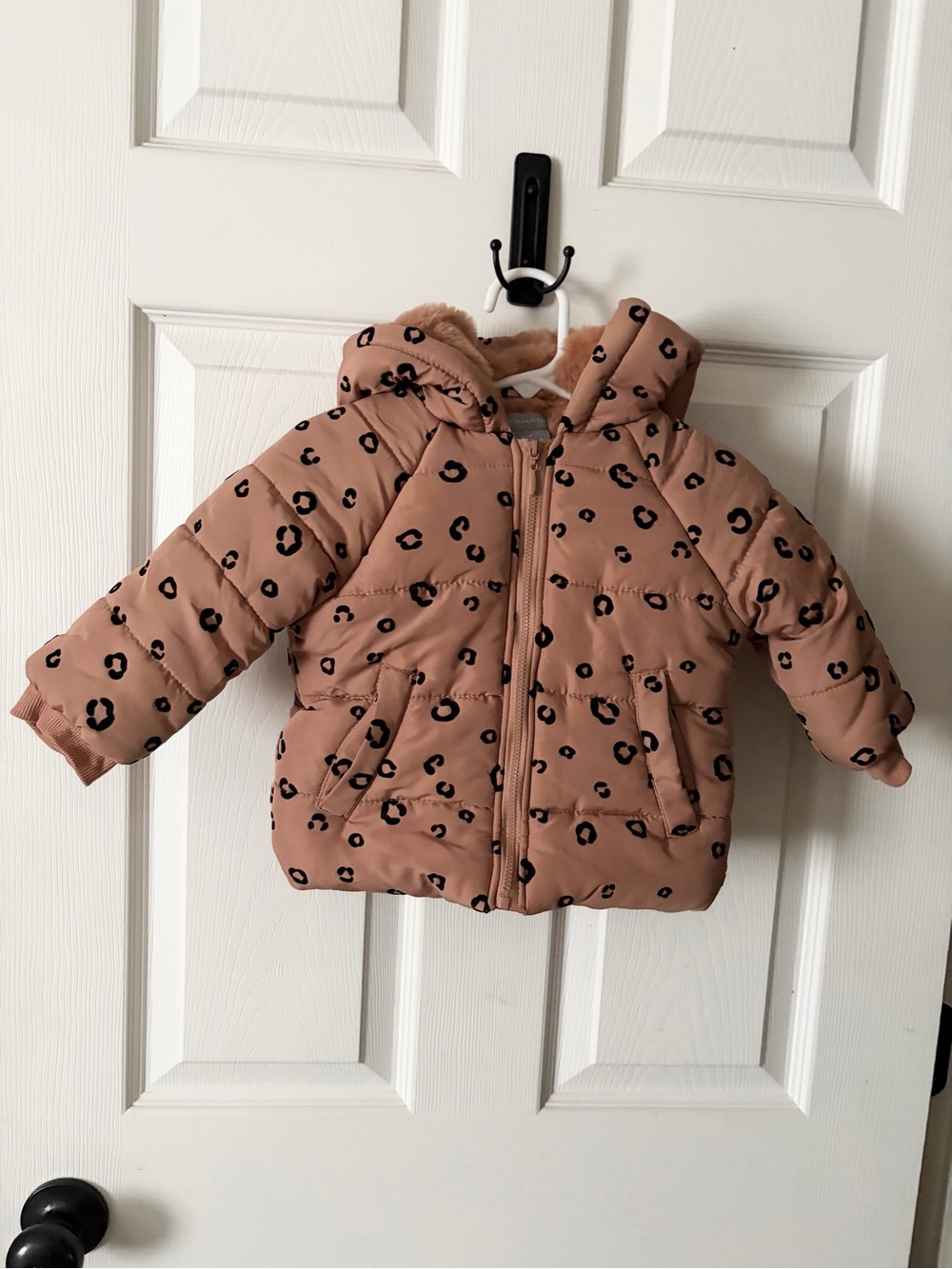Girls Tahari Animal Print Winter Jacket / Coat Faux Fur Lined Hood Sz 12months